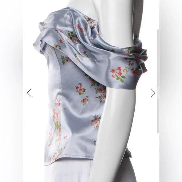 NWT Reformation Lux silk top Off the Shoulder silk corset top blue floral - Picture 7 of 13